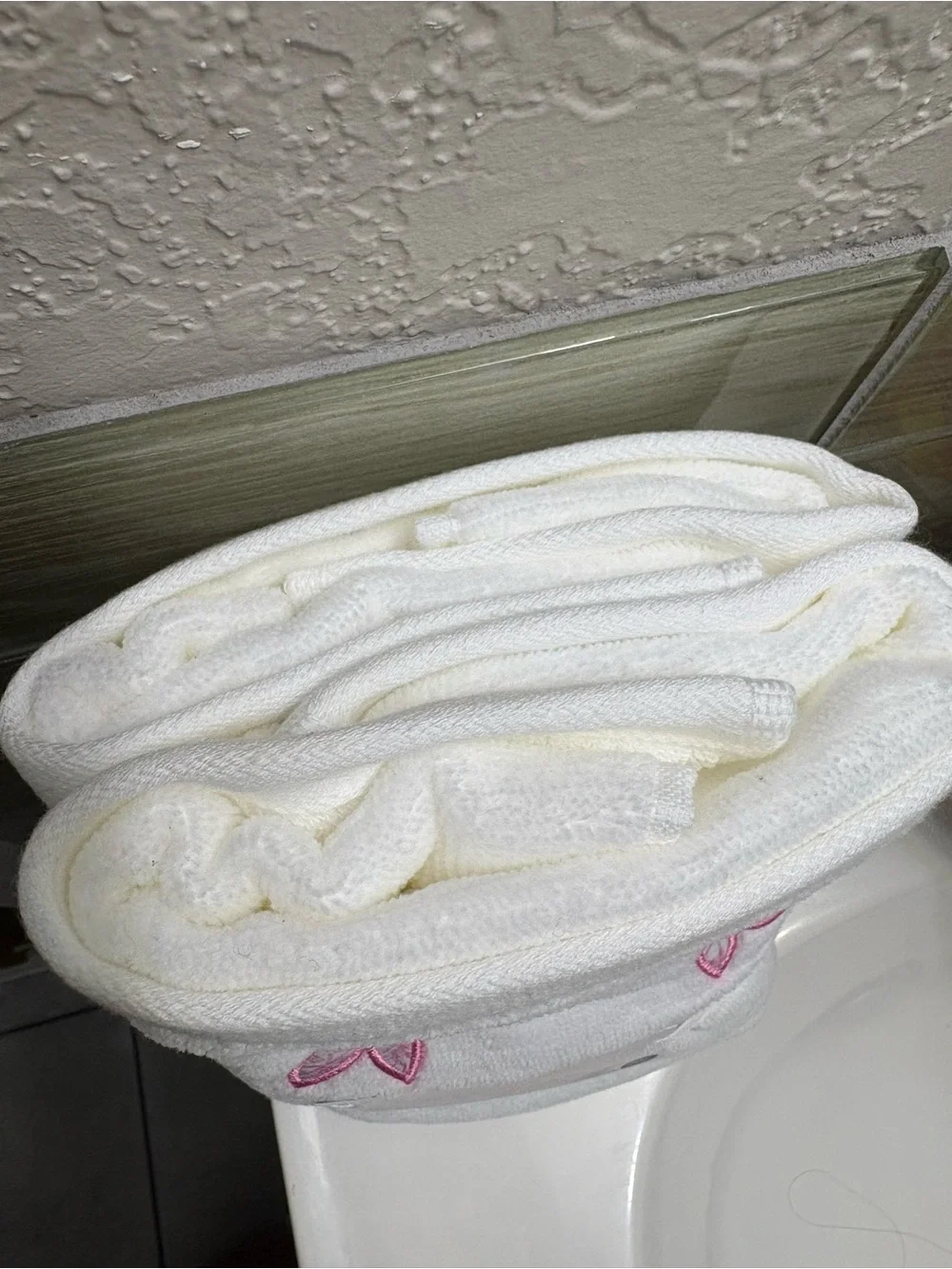 Kassafina Home Collection White Hand Towels w/Pink Bunny Embroidery - Set of 2